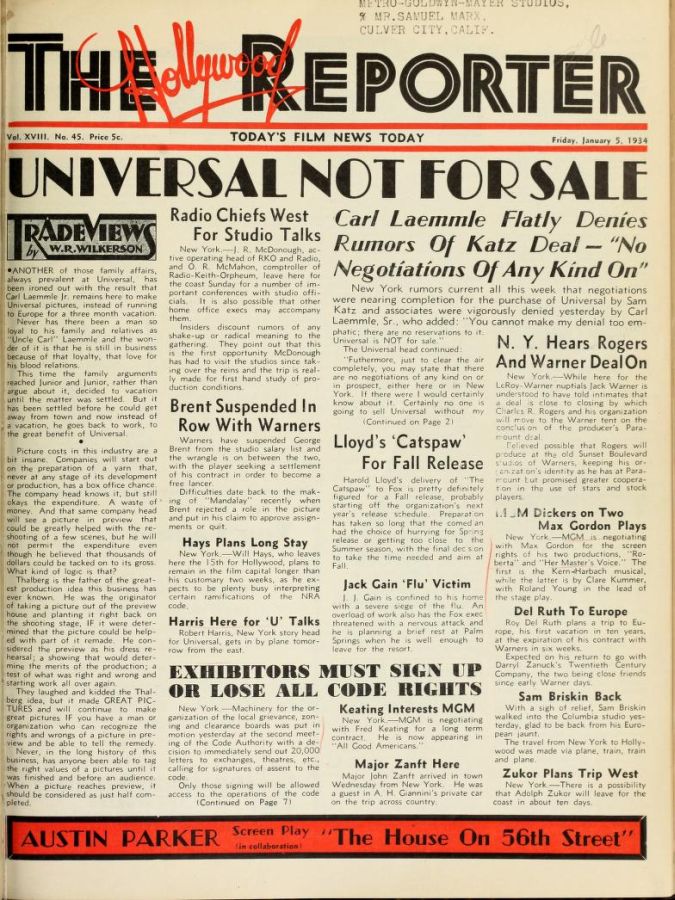 HOLLYWOOD REPORTER | THE magazine side cover 5 January 1934