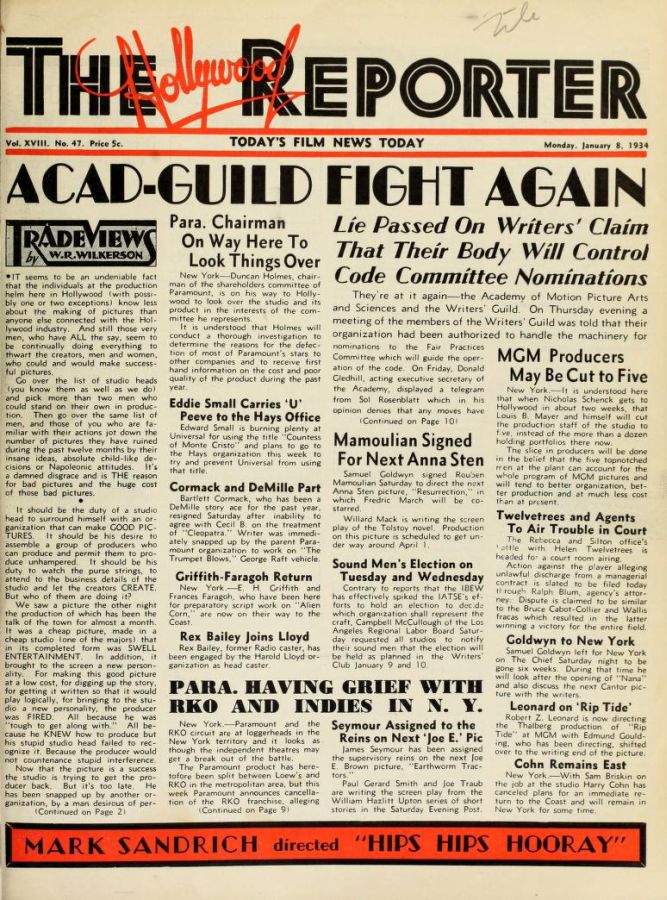 HOLLYWOOD REPORTER | THE magazine side cover 8 January 1934