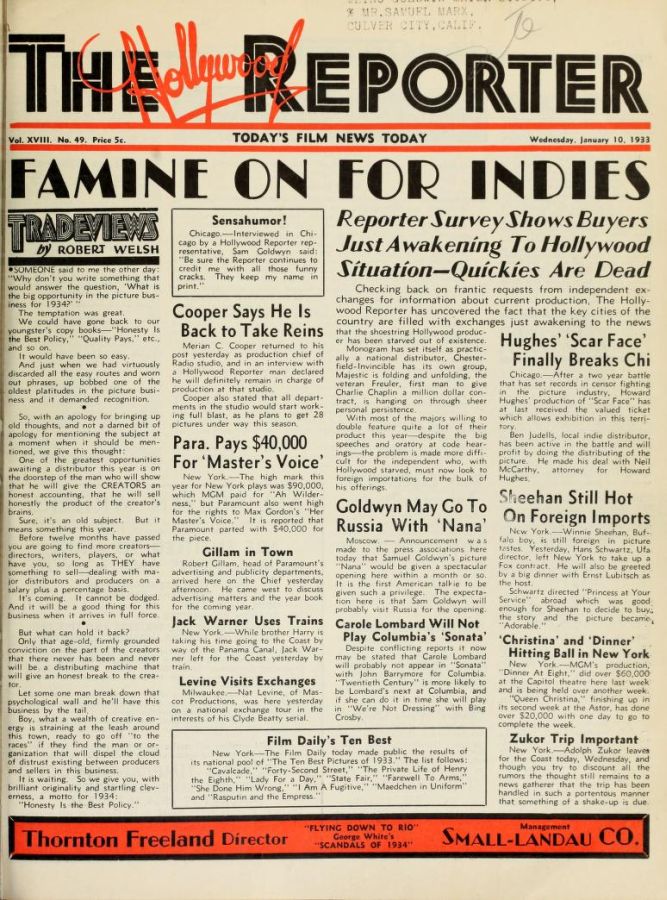 HOLLYWOOD REPORTER | THE magazine side cover 10 January 1934