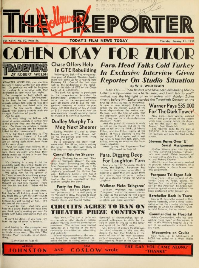 HOLLYWOOD REPORTER | THE magazine side cover 11 January 1934