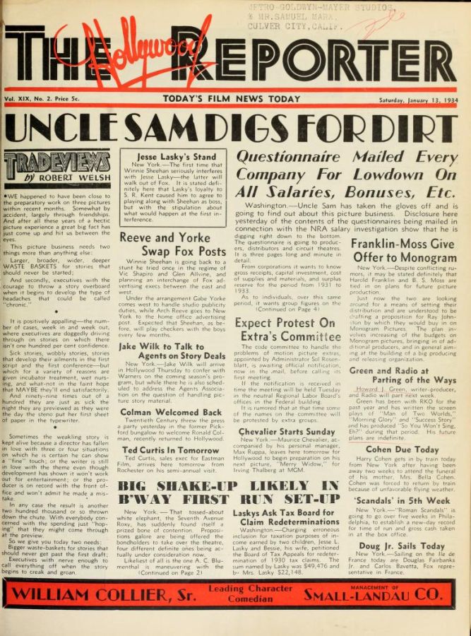HOLLYWOOD REPORTER | THE magazine side cover 13 January 1934