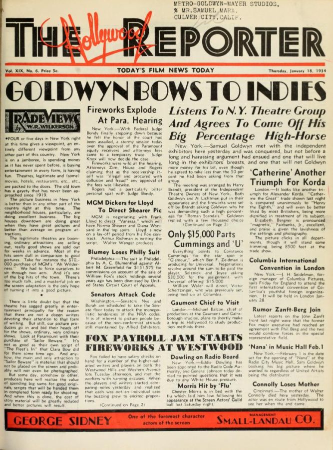 HOLLYWOOD REPORTER | THE magazine side cover 18 January 1934