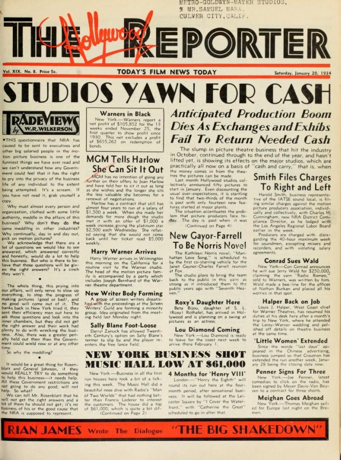 HOLLYWOOD REPORTER | THE magazine side cover 20 January 1934