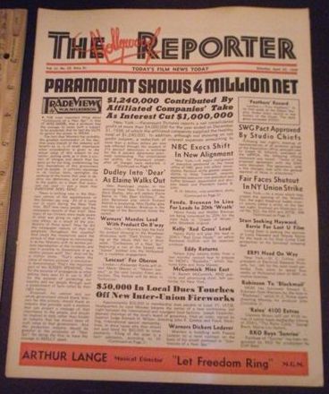 HOLLYWOOD REPORTER | THE magazine side cover 29 April 1939