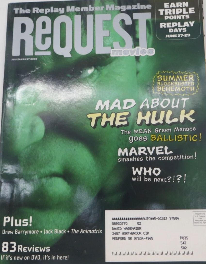 REQUEST MOVIES magazine side cover  July/August 2003