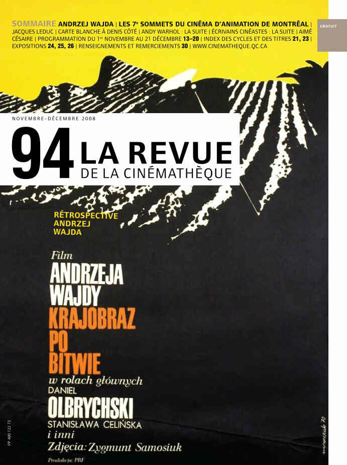REVUE DE LA CINEMATHEQUE magazine side cover Issue 94 November-December 2008