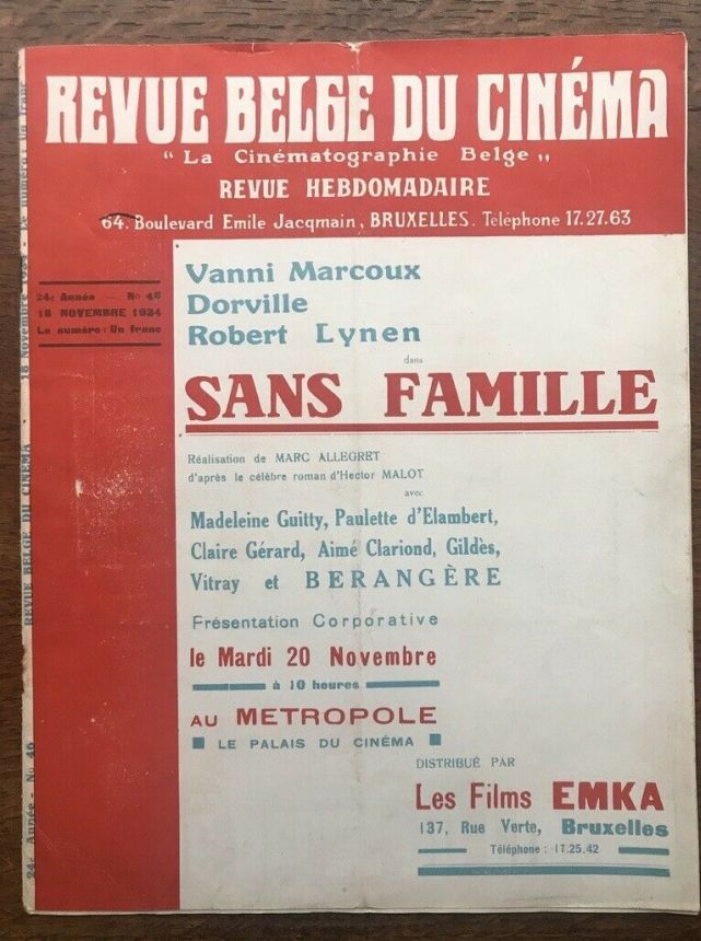 REVUE BELGE DU CINEMA 1911 magazine side cover Issue 44 16 November 1934