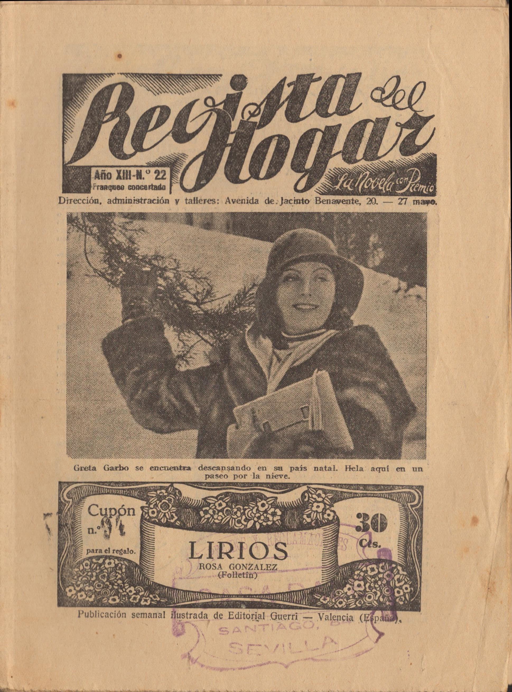 REVISTA DEL HOGAR magazine side cover Issue 22 27 May 1936