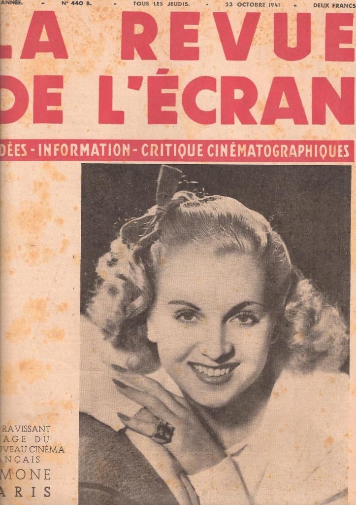 REVUE DE L ECRAN magazine side cover Issue 440 23 October 1941