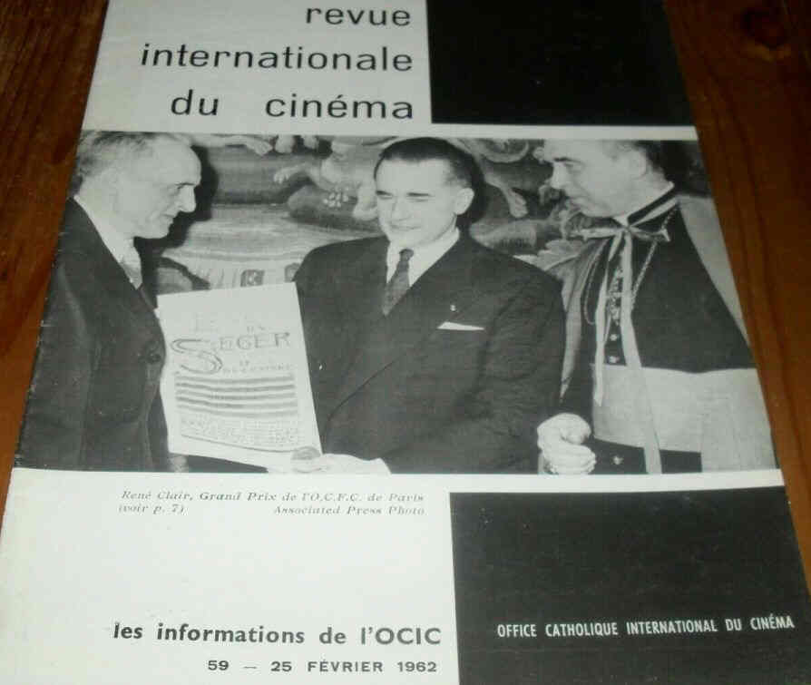 REVUE INTERNATIONALE DU CINEMA magazine side cover Issue 59 February 1962