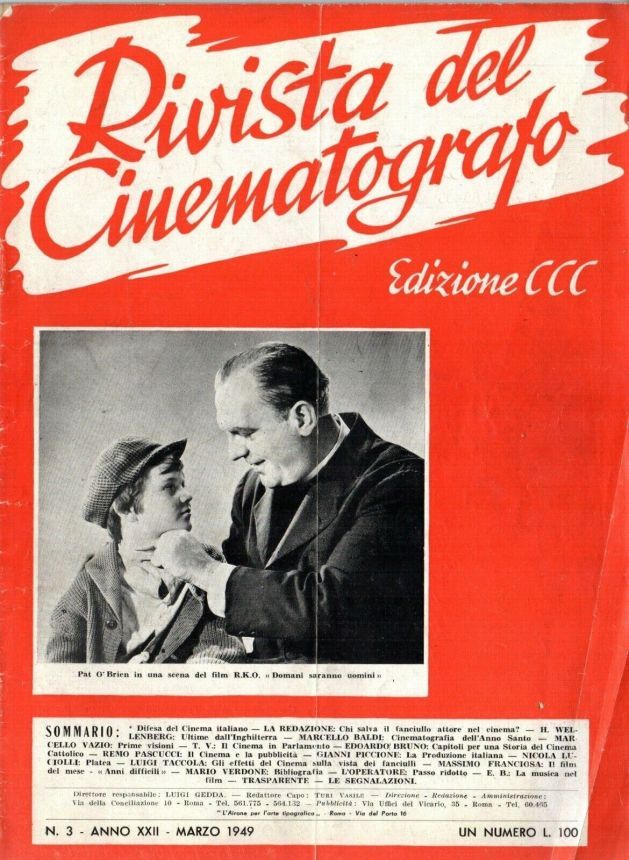 RIVISTA DEL CINEMATOGRAFO magazine side cover  March 1949