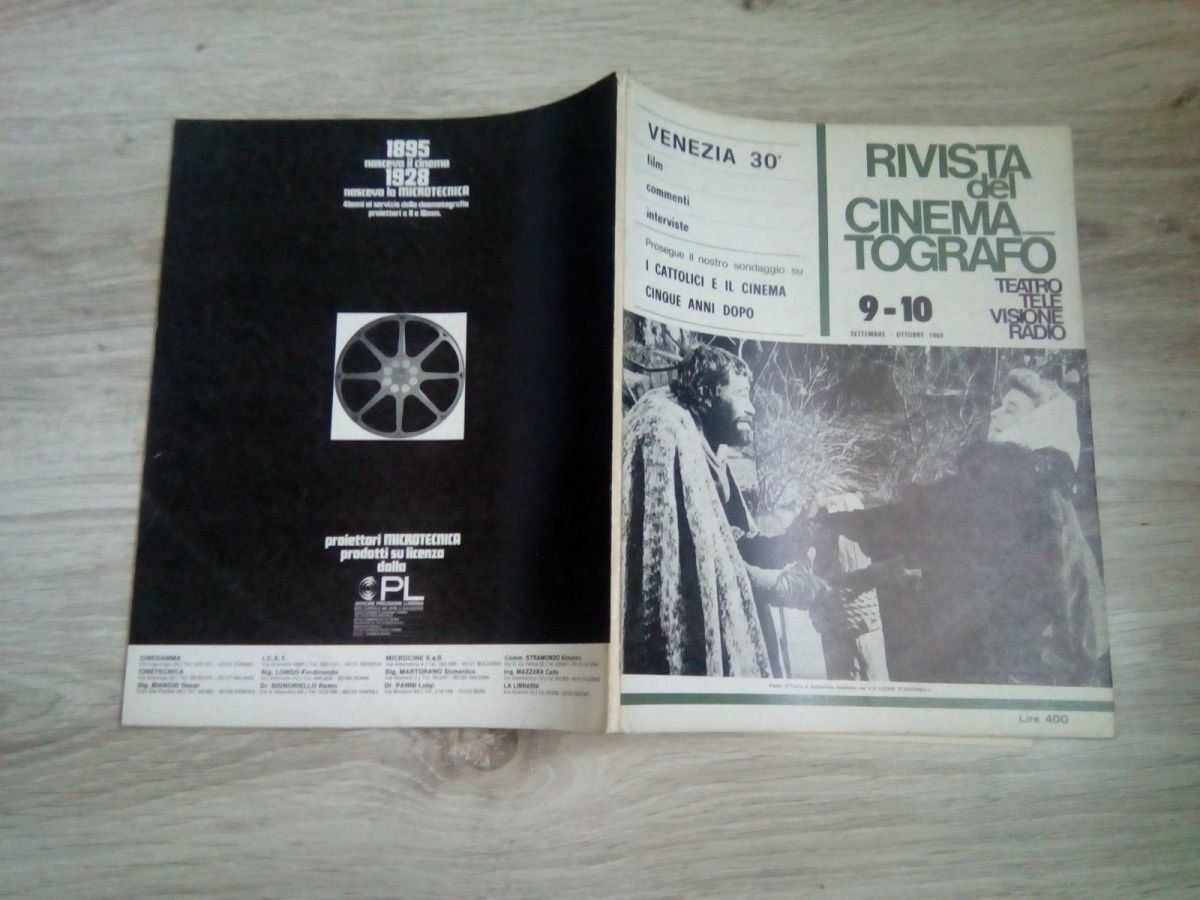 RIVISTA DEL CINEMATOGRAFO magazine side cover  September/October 1969