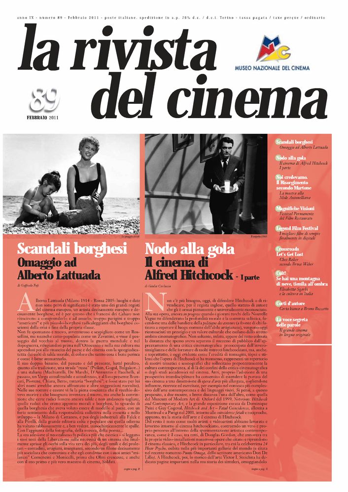 RIVISTA DEL CINEMA magazine side cover Issue 89 February 2011