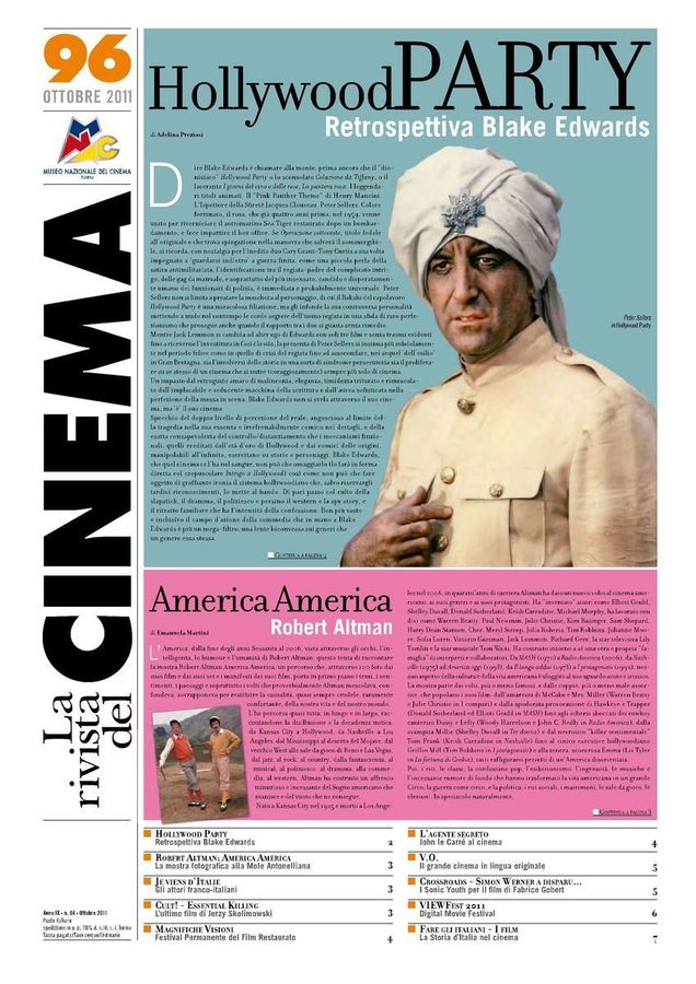 RIVISTA DEL CINEMA magazine side cover Issue 96 October 2011