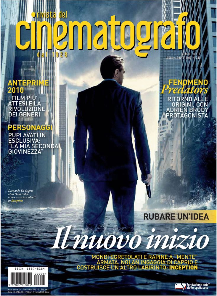 RIVISTA DEL CINEMATOGRAFO magazine side cover July/August 2010