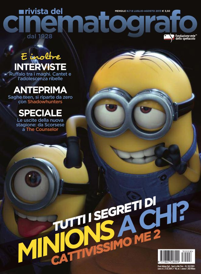 RIVISTA DEL CINEMATOGRAFO magazine side cover July-August 2013