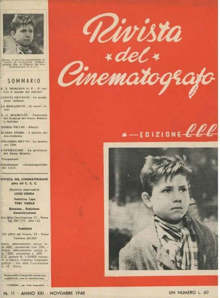 RIVISTA DEL CINEMATOGRAFO magazine side cover  Vol 21 No  11  November 1948