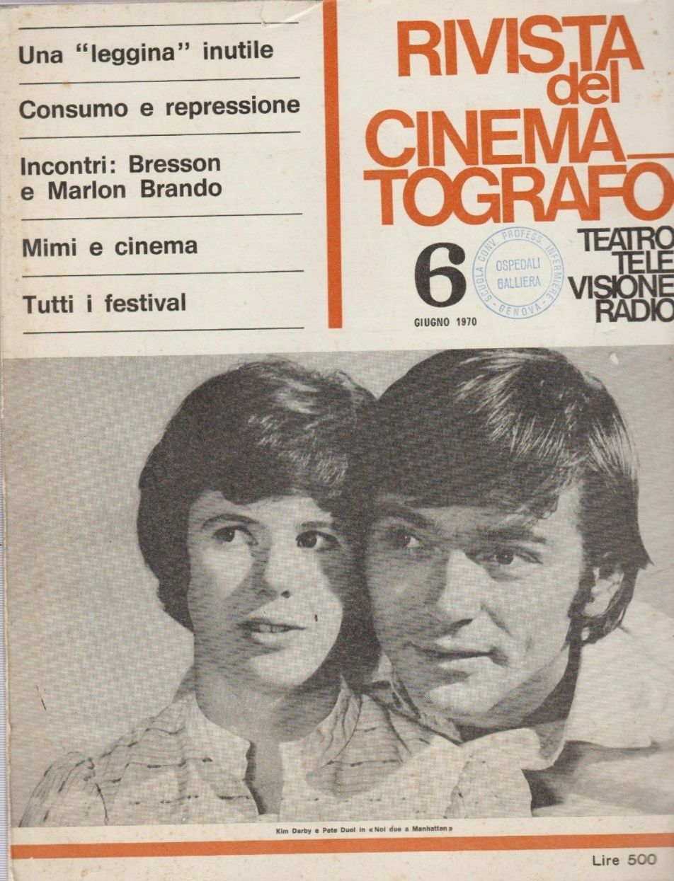RIVISTA DEL CINEMATOGRAFO magazine side cover Issue 6  June 1970