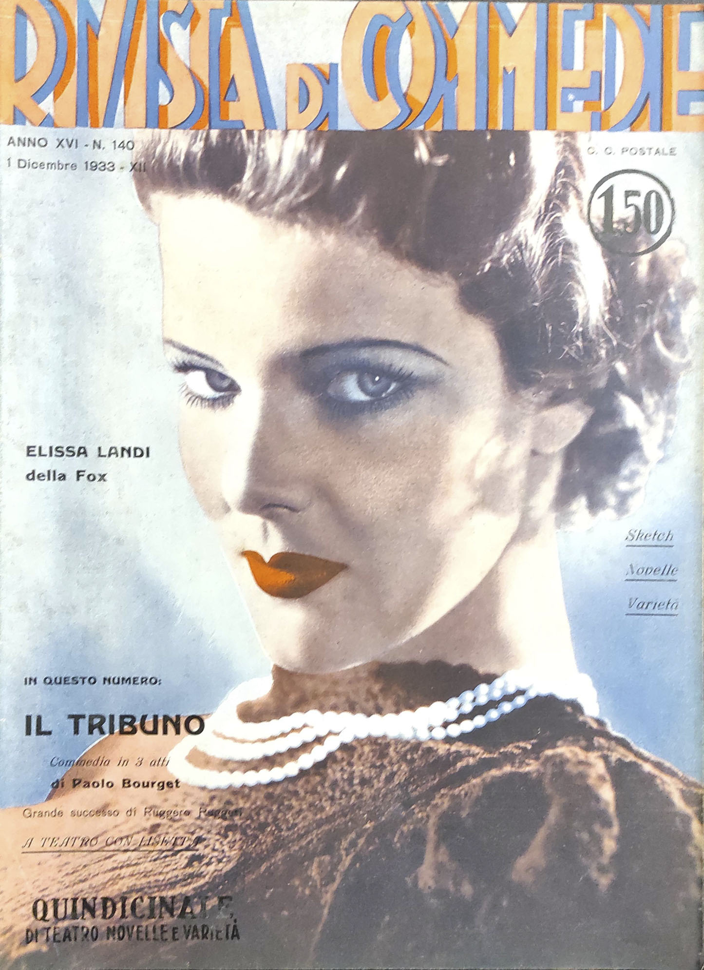 RIVISTA DI COMMEDIE magazine side cover Issue 140 1 December 1933