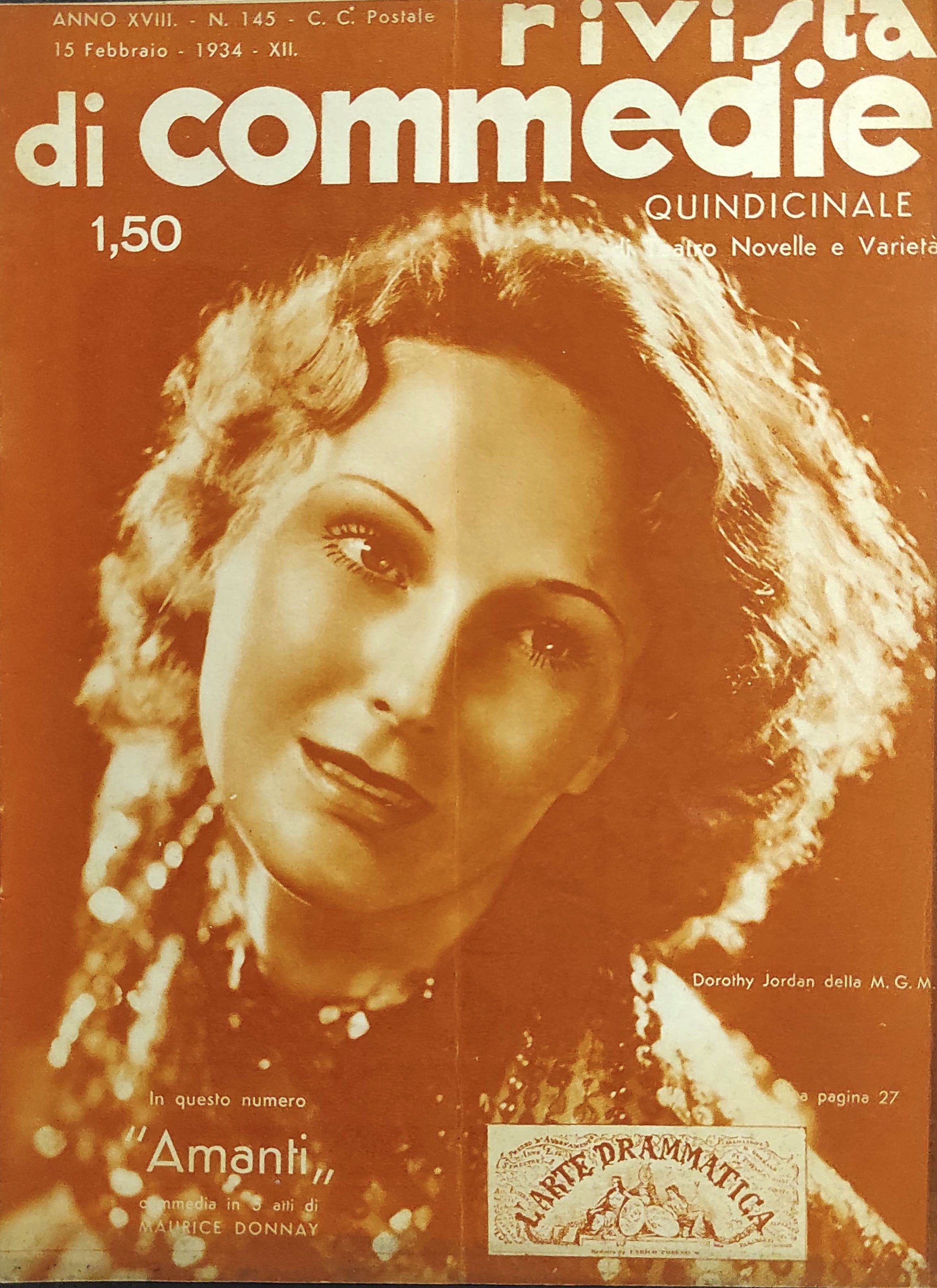 RIVISTA DI COMMEDIE magazine side cover Issue 145 15 February 1934