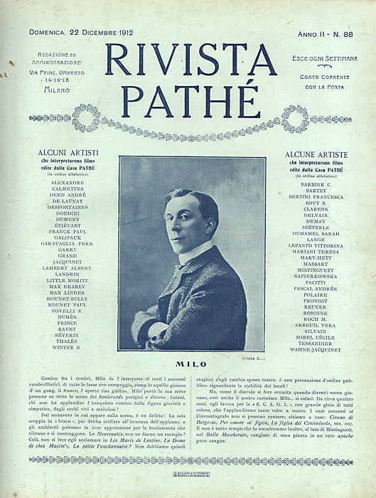 RIVISTA PATHE magazine side cover Issue 88 22 December 1912