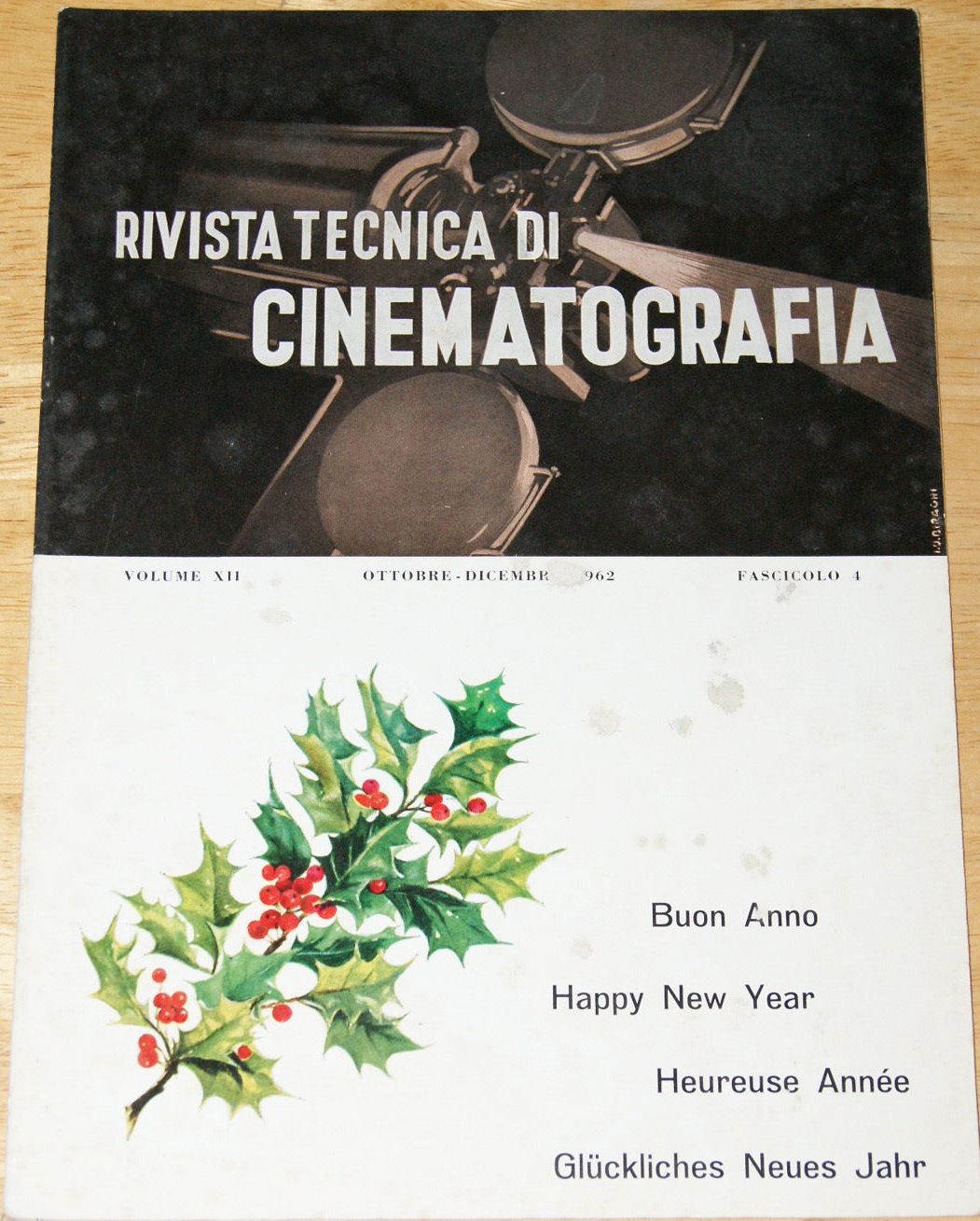 RIVISTA TECNICA DI CINEMATOGRAFIA magazine side cover October/December 1962