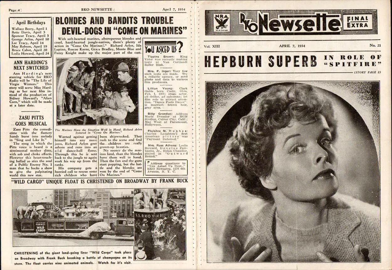 RKO NEWSETTE magazine side cover  Vol 8 #21 7 April 1934