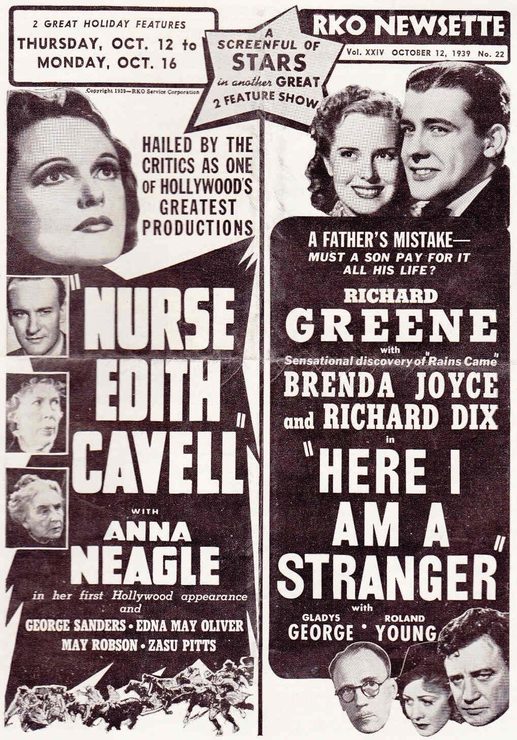 RKO NEWSETTE magazine side cover  Vol 24 #22 12 October 1939