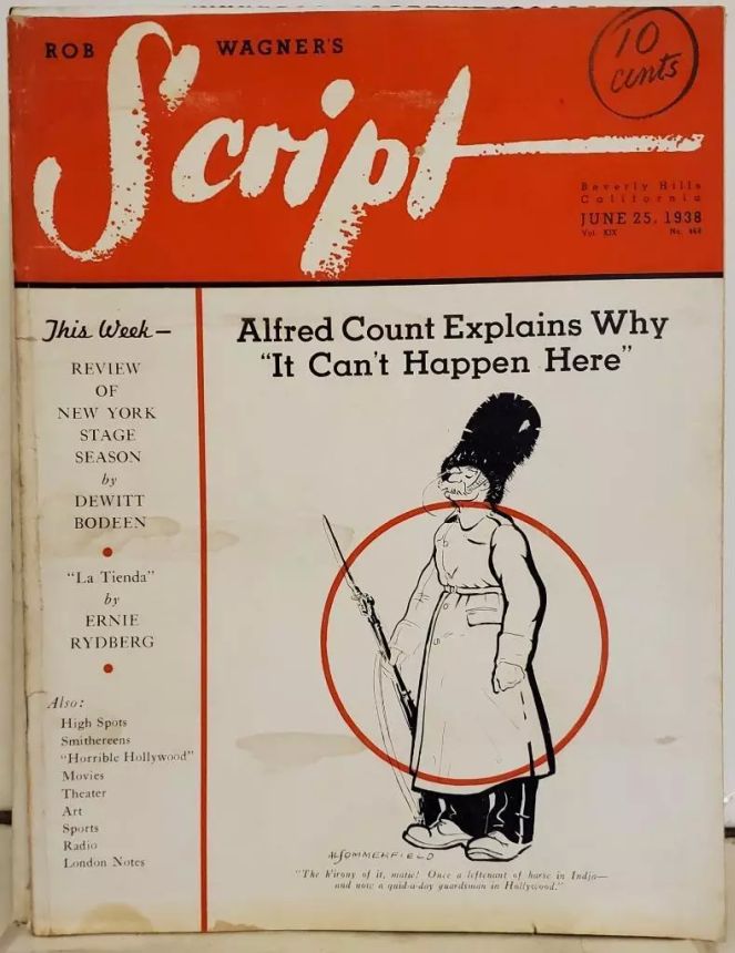 ROB WAGNERS SCRIPT magazine side cover 25 June 1938