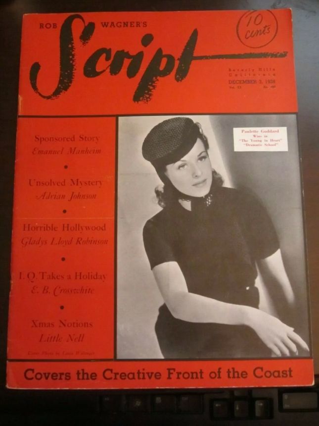 ROB WAGNERS SCRIPT magazine side cover 3 December 1938