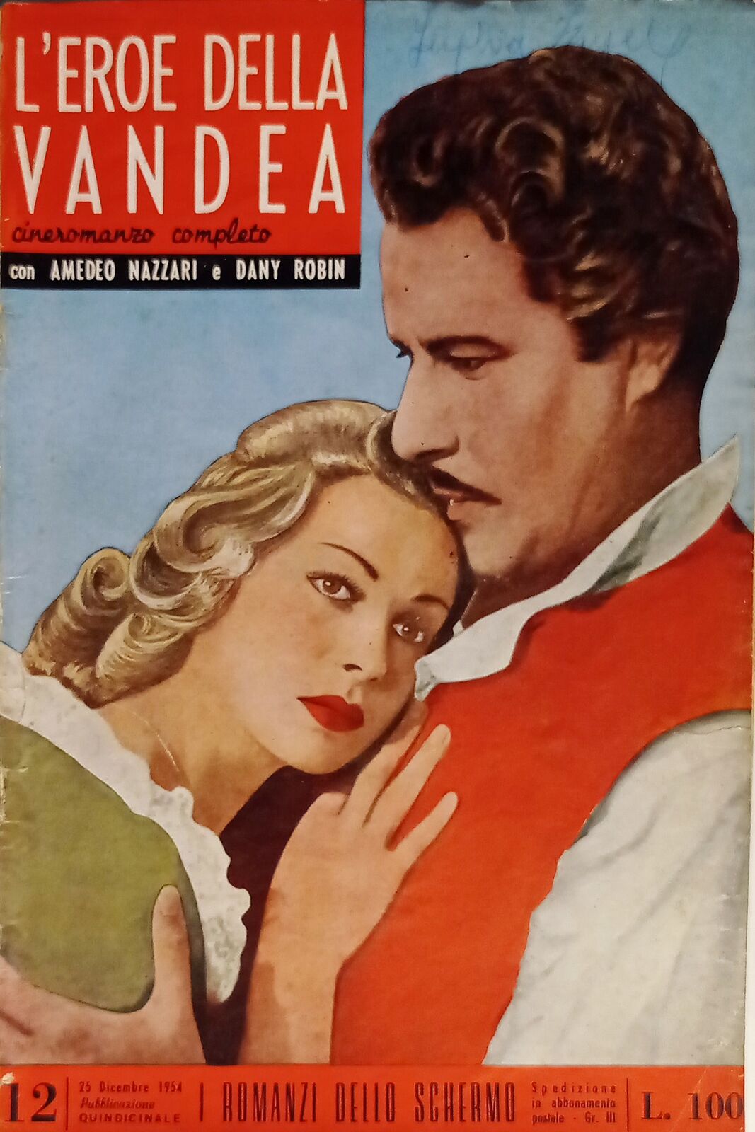 I ROMANZI DELLO SCHERMO magazine side cover Issue 12 25 December 1954