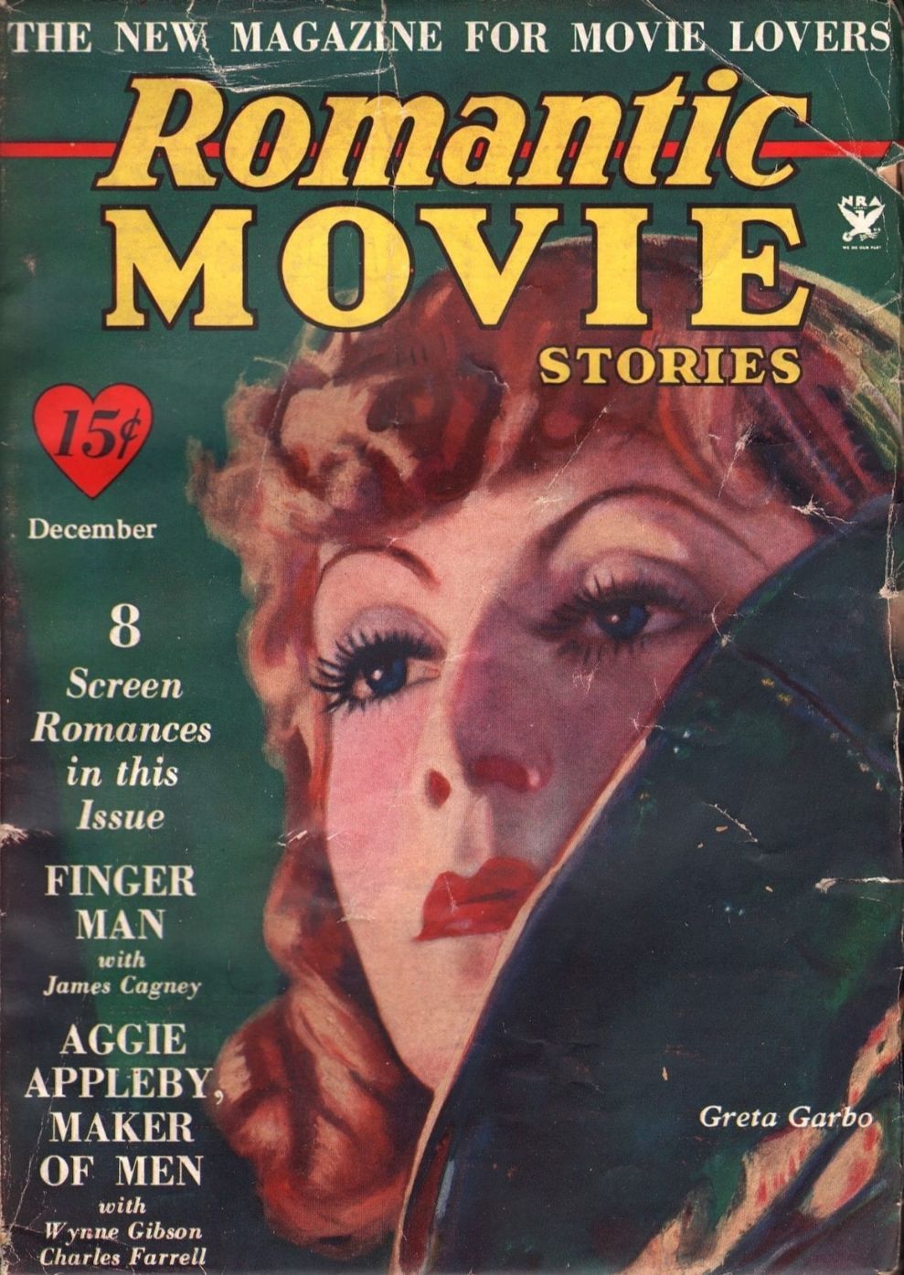 ROMANTIC MOVIE STORIES magazine side cover  Vol 1 # 1 December 1933