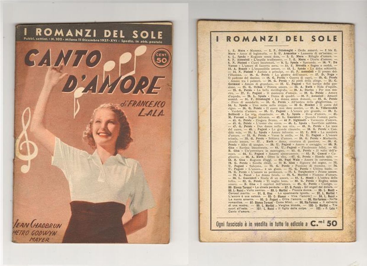 I ROMANZI DEL SOLE magazine side cover Issue 102 11 December 1937