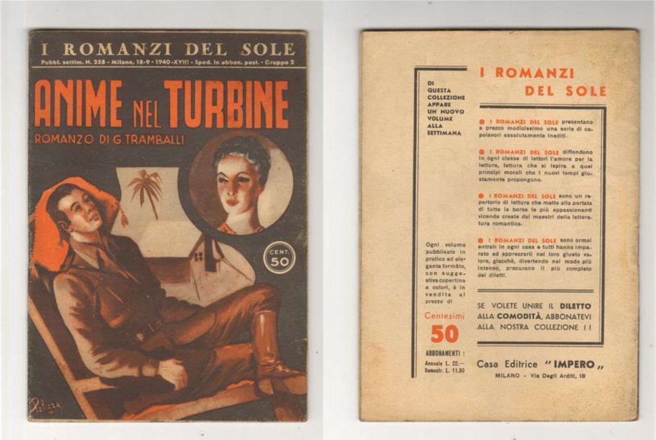 I ROMANZI DEL SOLE magazine side cover Issue 258 18 September 1940