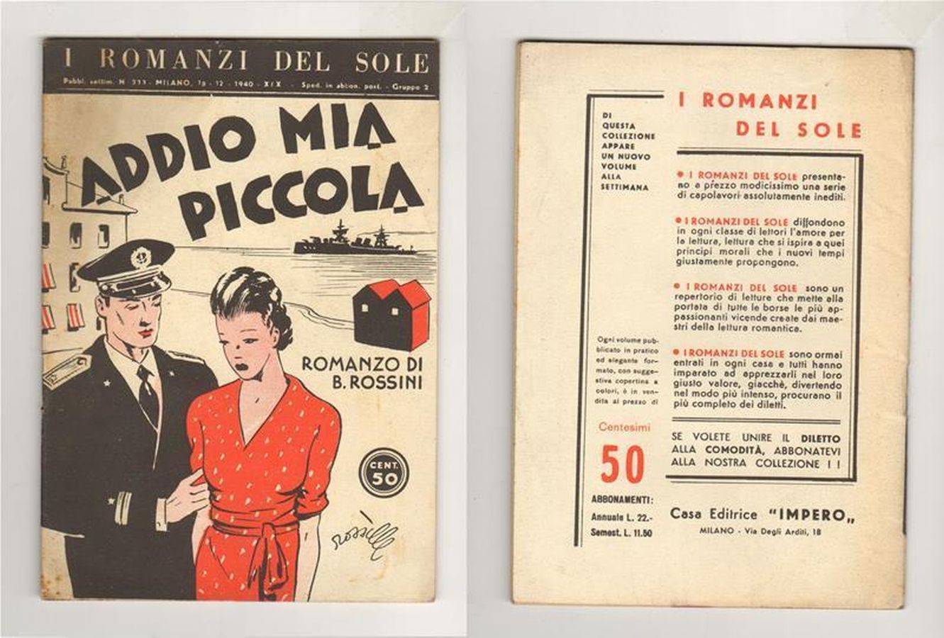 I ROMANZI DEL SOLE magazine side cover Issue 273  December 1940