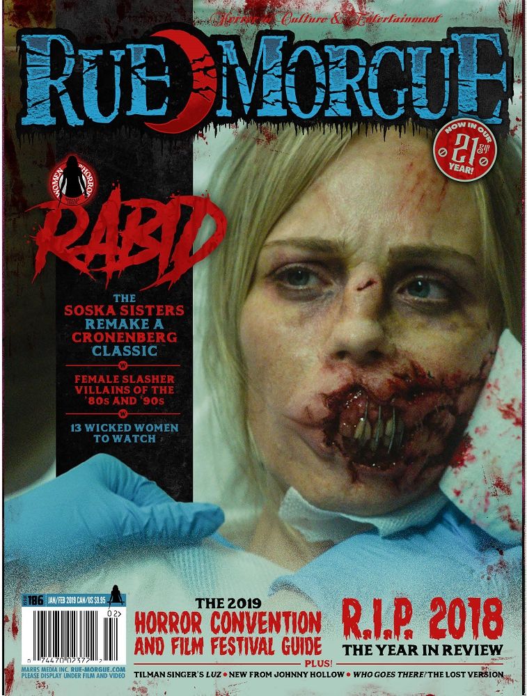 RUE MORGUE magazine side cover Issue 186  January/February 2019