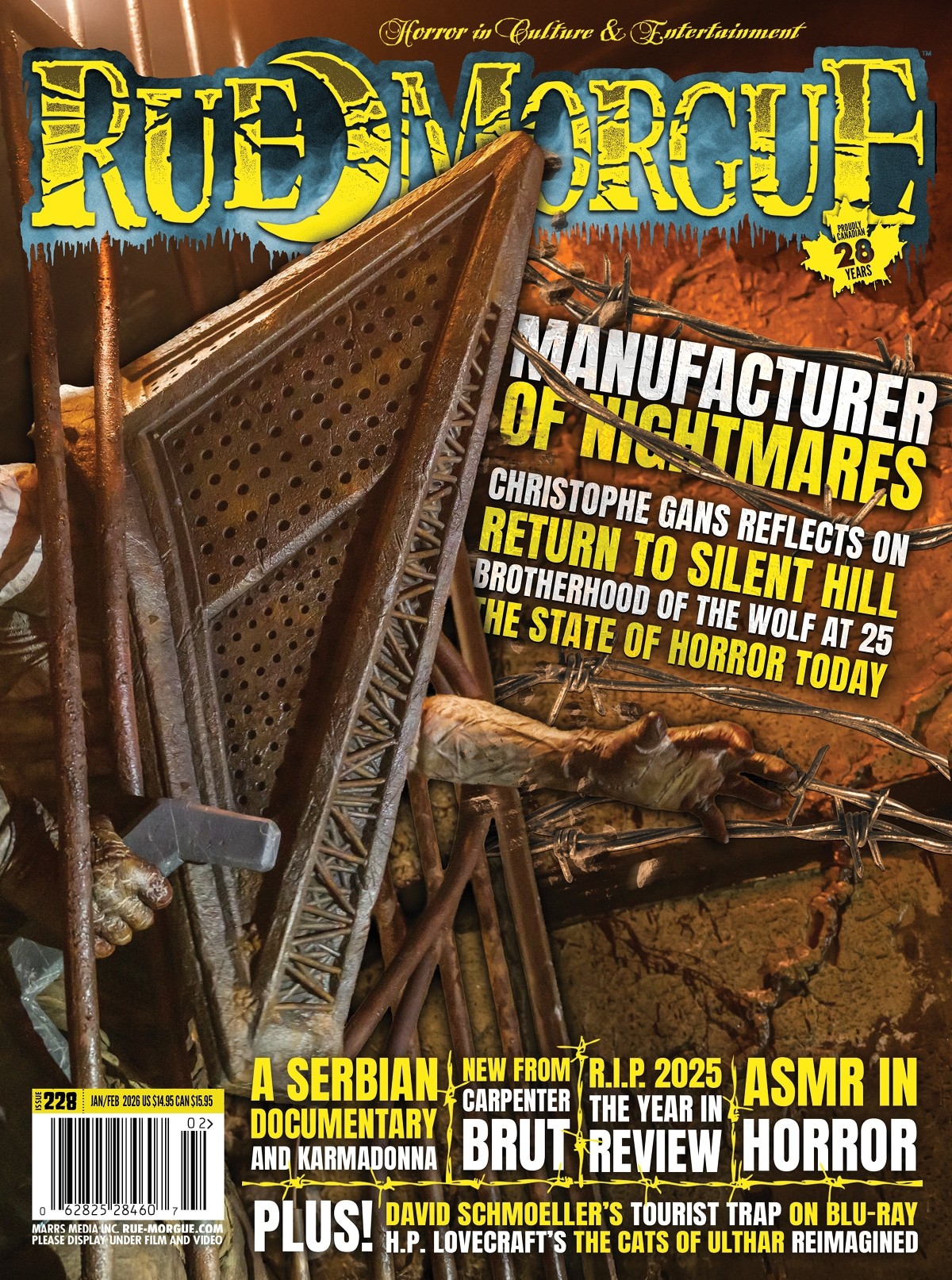 RUE MORGUE magazine side cover Issue 228  January/February 2026