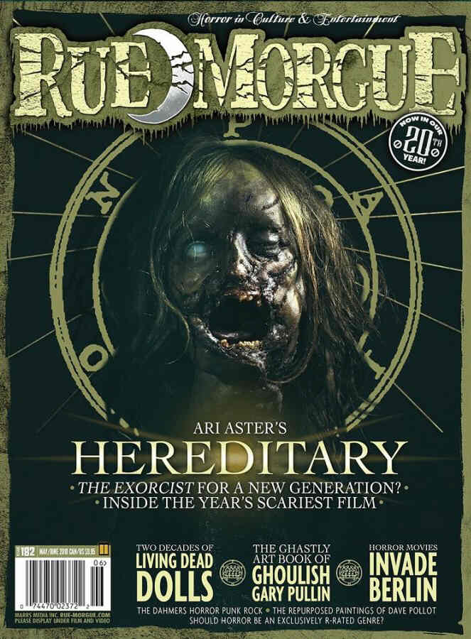RUE MORGUE magazine side cover Issue 182  May/June 2018