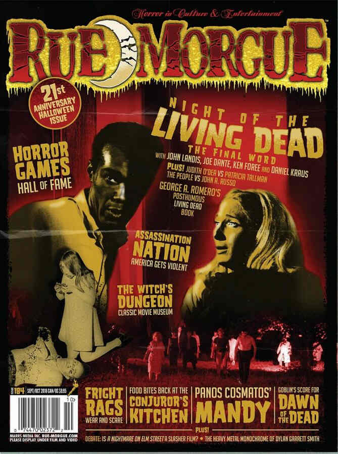 RUE MORGUE magazine side cover Issue 184  September/October 2018