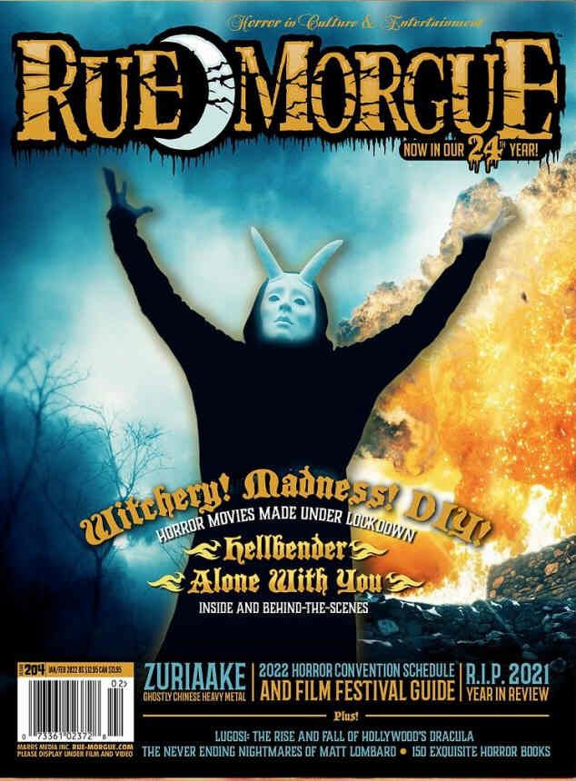 RUE MORGUE magazine side cover Issue 204  January/February 2022