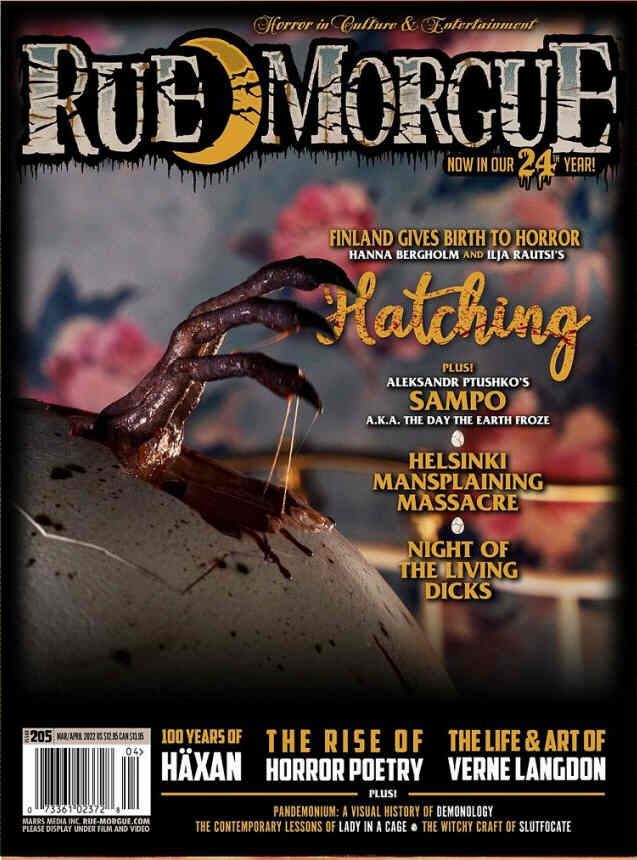 RUE MORGUE magazine side cover Issue 205  March/April 2022