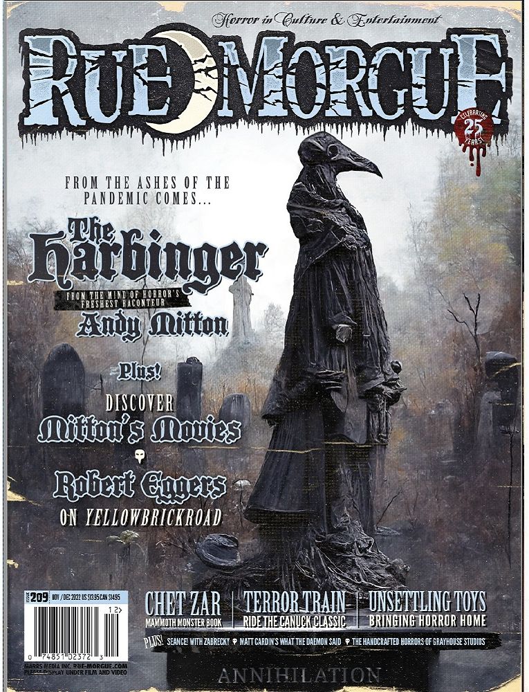 RUE MORGUE magazine side cover Issue 209  November/December 2022