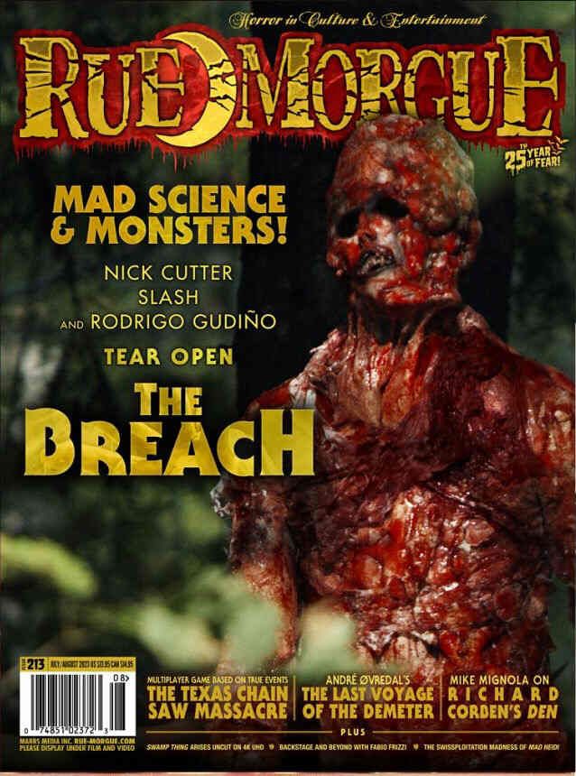 RUE MORGUE magazine side cover Issue 213  July/August 2023