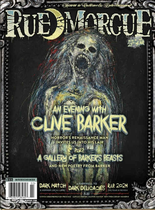RUE MORGUE magazine side cover Issue 222  January/February 2025