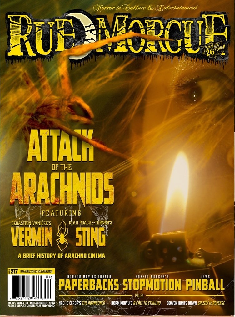 RUE MORGUE magazine side cover Issue 217  March/April 2024