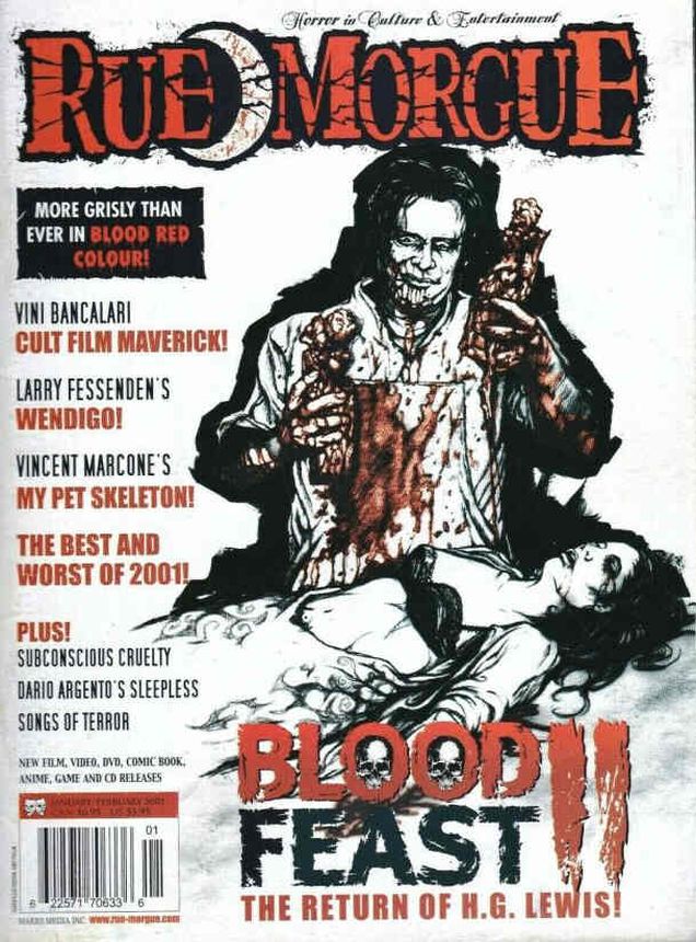 RUE MORGUE magazine side cover Issue 25 January/February 2002