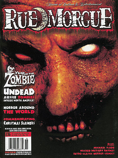 RUE MORGUE magazine side cover Issue 36 November/December 2003