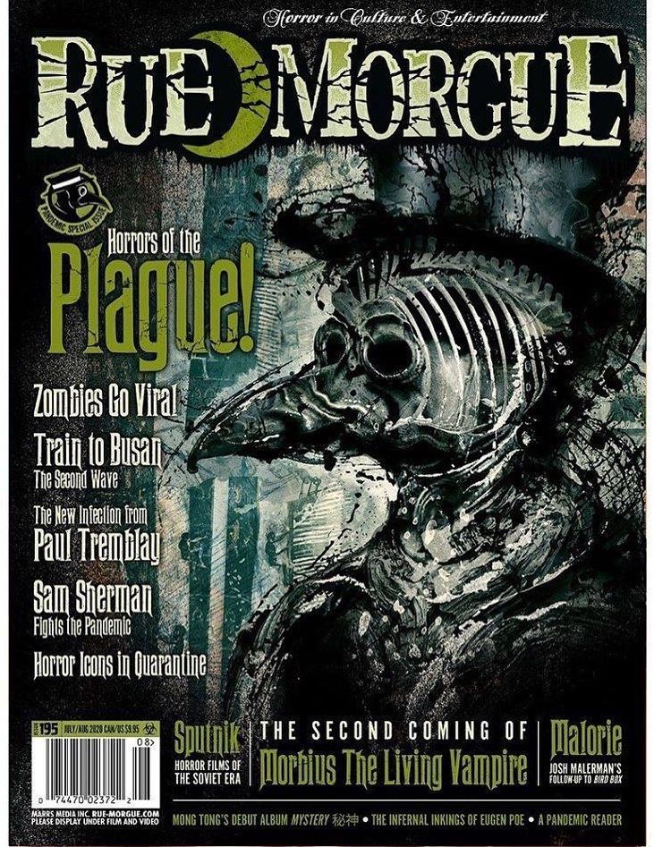 RUE MORGUE magazine side cover Issue 195  July/August 2020