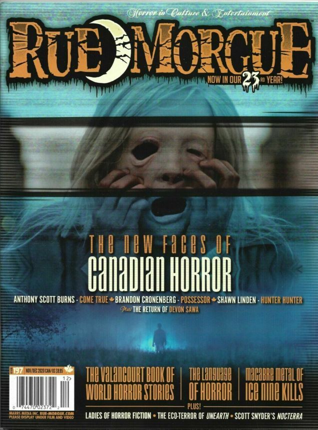 RUE MORGUE magazine side cover Issue 197  November/December 2020
