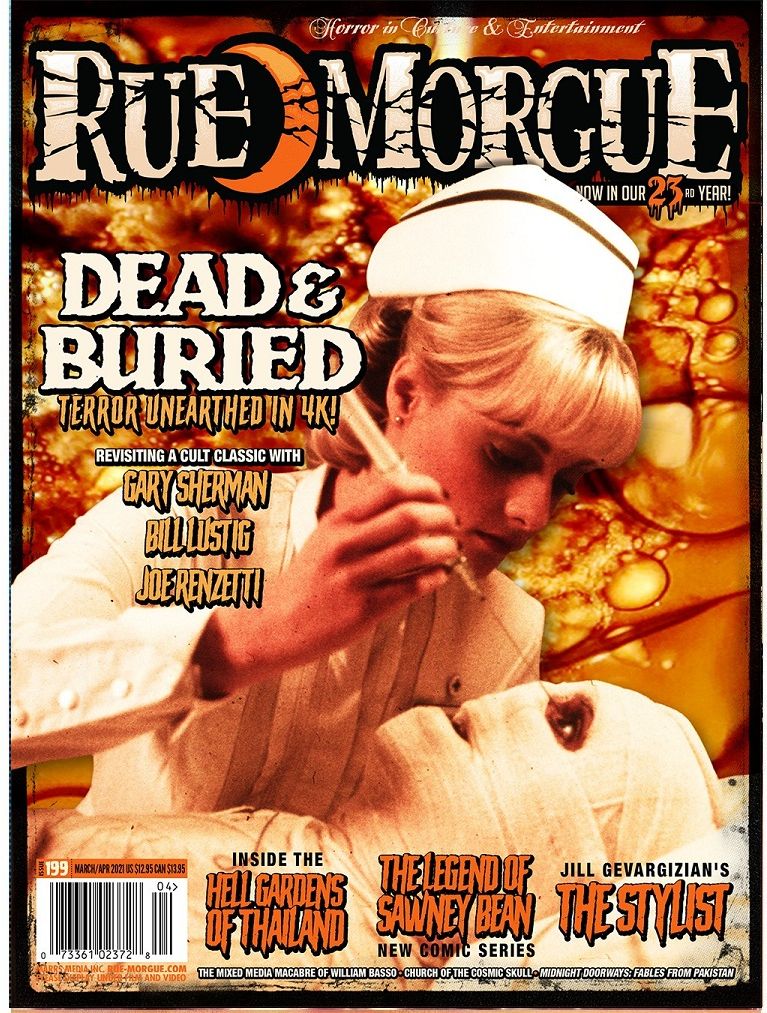RUE MORGUE magazine side cover Issue 199  March/April 2021